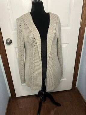 Vintage Carolyn Taylor Cardigan Sweater Womens XL Cream Marled Knit Shawl Collar